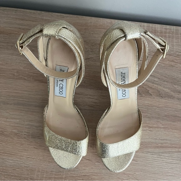 Jimmy Choo Kayden Gold Patent Platform Stiletto Heels - Picture 6 of 16